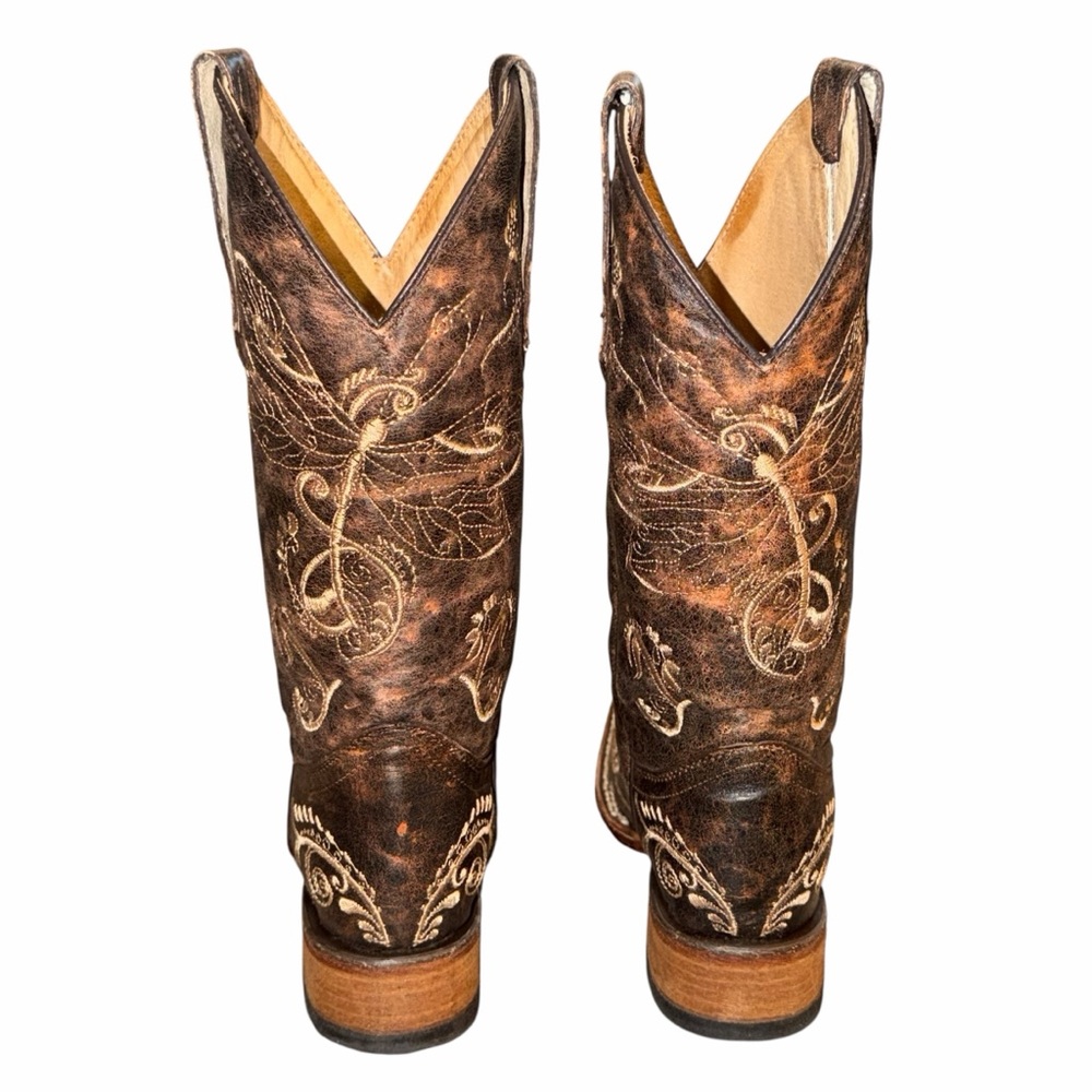 Circle G Brown Dragonfly Embroidered Square Toe Western Cowgirl Boots - Size 6.5 - Picture 9 of 15